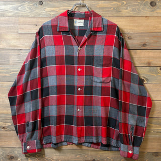 1950s~1960s Towncraft Open Collar Rayon Plaid Shirt