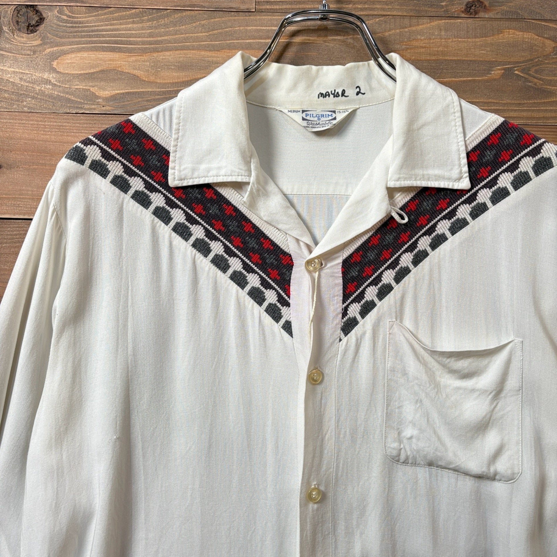 1960s PILGRIM "Native Pattern" Open Collar Rayon Shirt