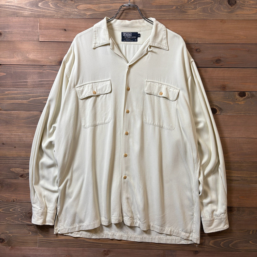 1980s Polo Ralph Lauren "Made in USA" Rayon Gabardine Open Collar Shirt