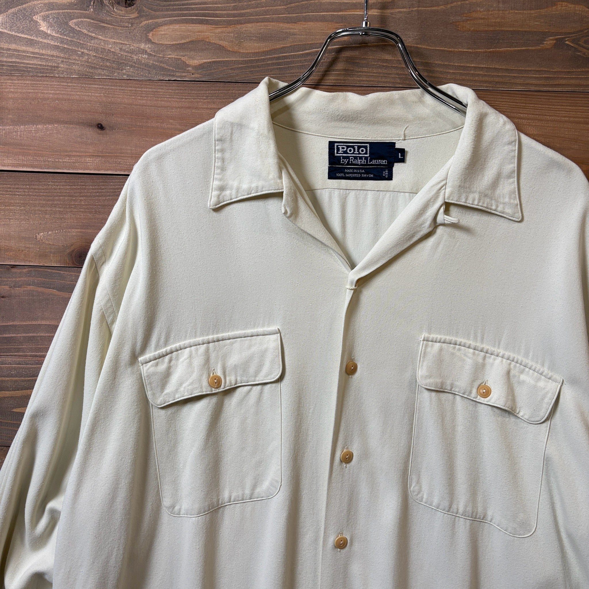 1980s Polo Ralph Lauren "Made in USA" Rayon Gabardine Open Collar Shirt
