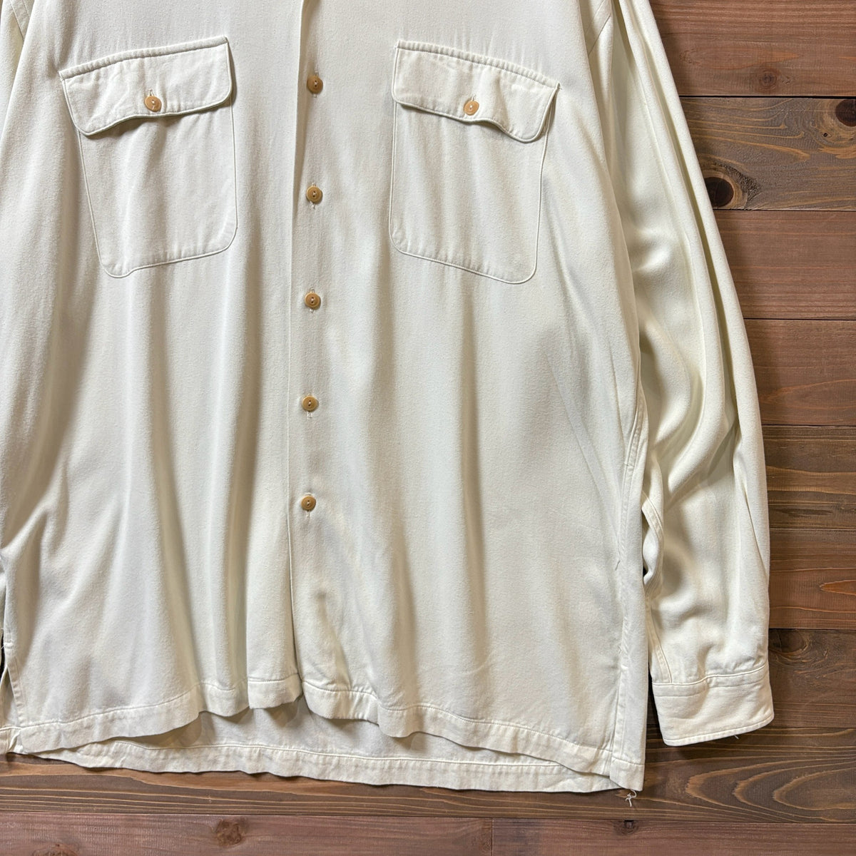 1980s Polo Ralph Lauren "Made in USA" Rayon Gabardine Open Collar Shirt