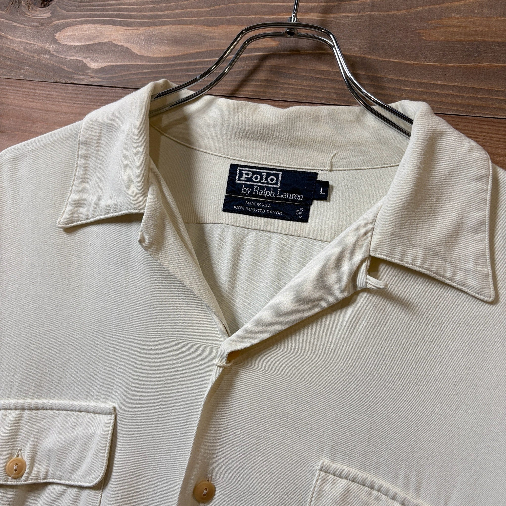 1980s Polo Ralph Lauren "Made in USA" Rayon Gabardine Open Collar Shirt