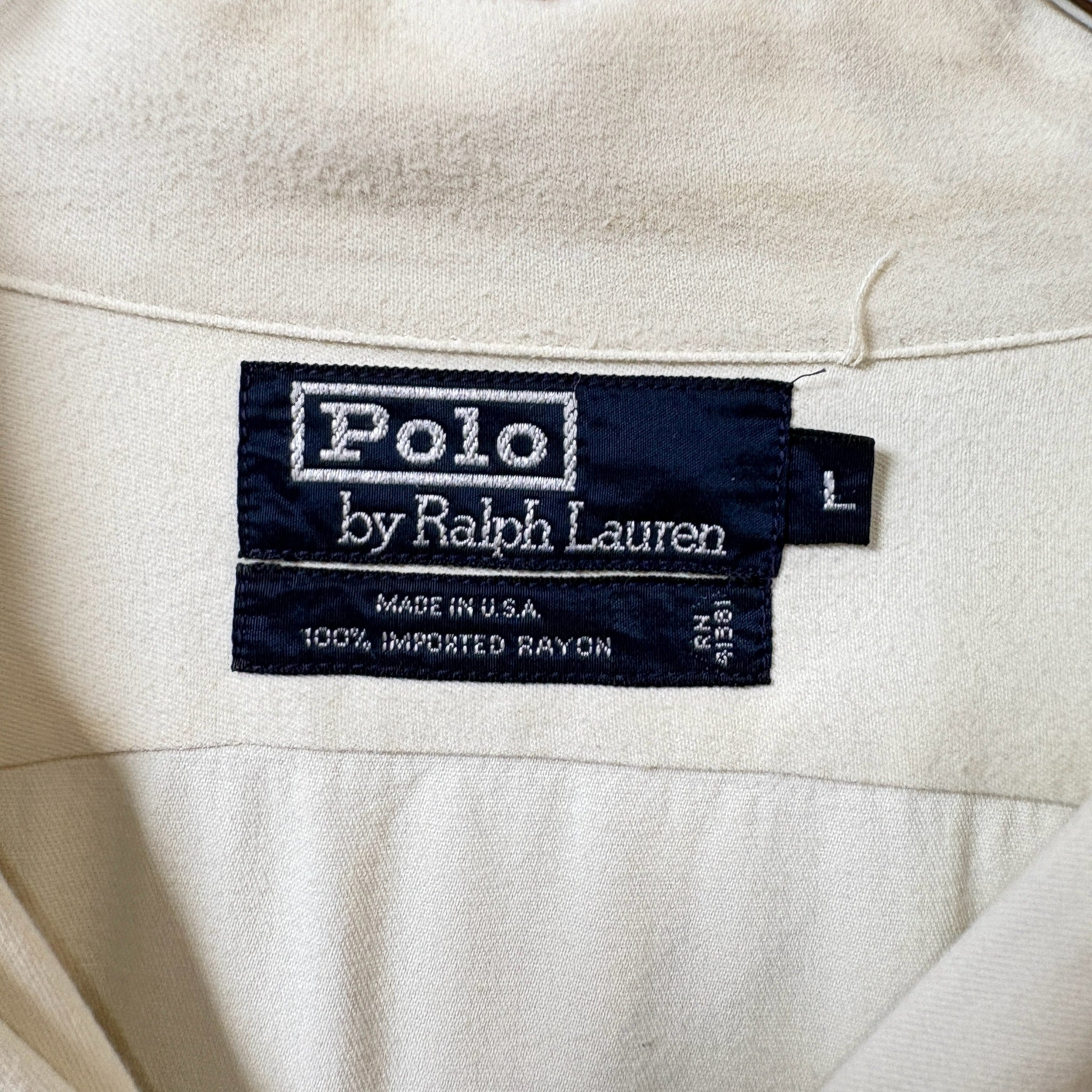 1980s Polo Ralph Lauren "Made in USA" Rayon Gabardine Open Collar Shirt